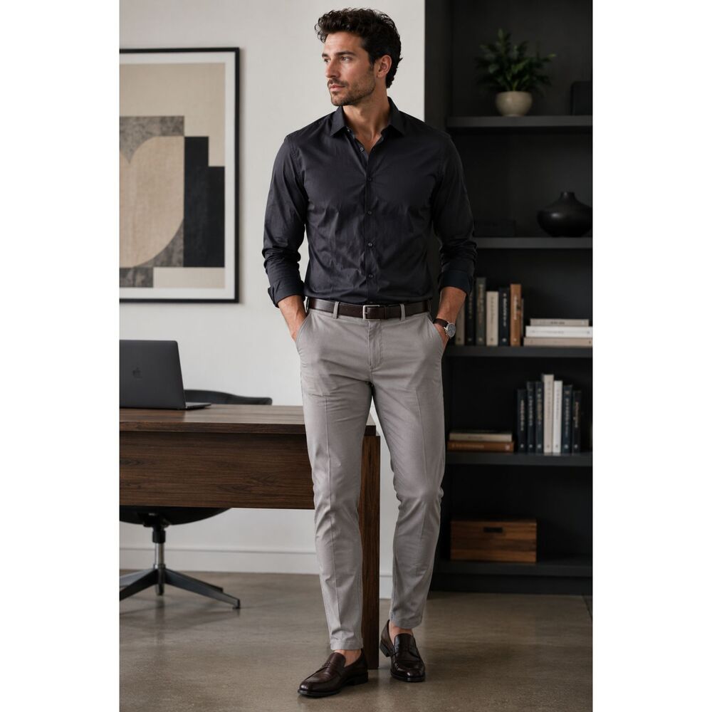 NWT Calvin Klein Slim Fit Stretch Dress Shirt Grey Charcoal 17.5 34/35 XL